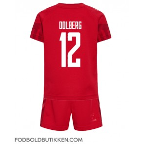 Danmark Kasper Dolberg #12 Hjemmebanetrøje Børn VM 2022 Kortærmet (+ Korte bukser)